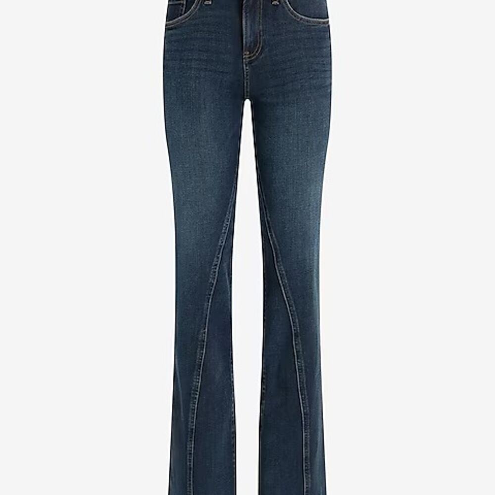 Express Mid Rise Dark Wash Twist Seam FlexX Skyscraper Jeans - Size L